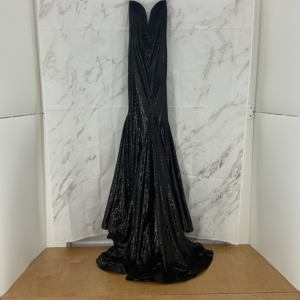 Jovani Black Sequins Formal strapless Dress long train side split size 10 - Picture 3 of 8
